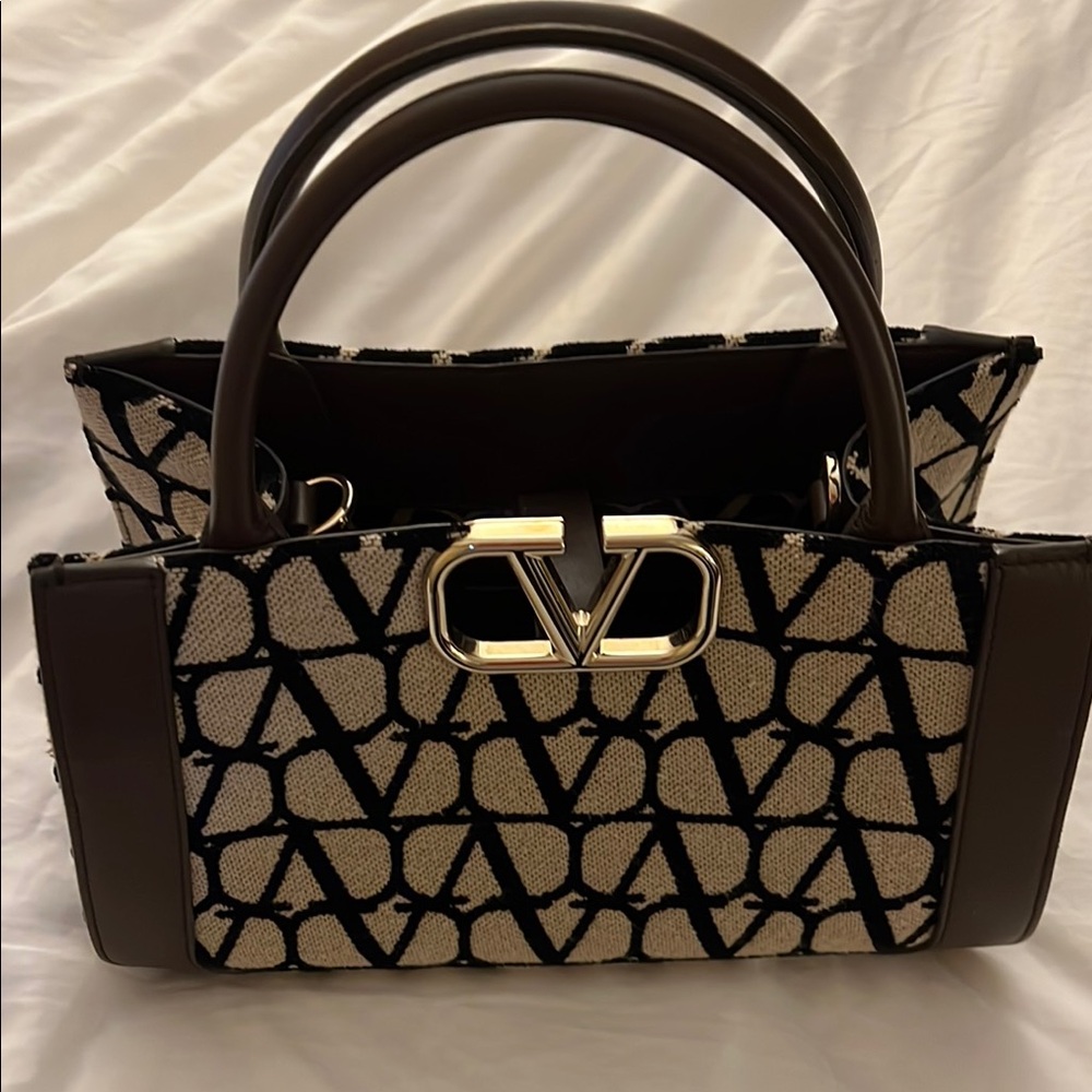 Valentino Garavani Brown and Cream Monogram Satchel.in pristine condition.